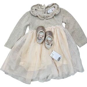 Adorable Gray and Cream Baby Dress with Shoes